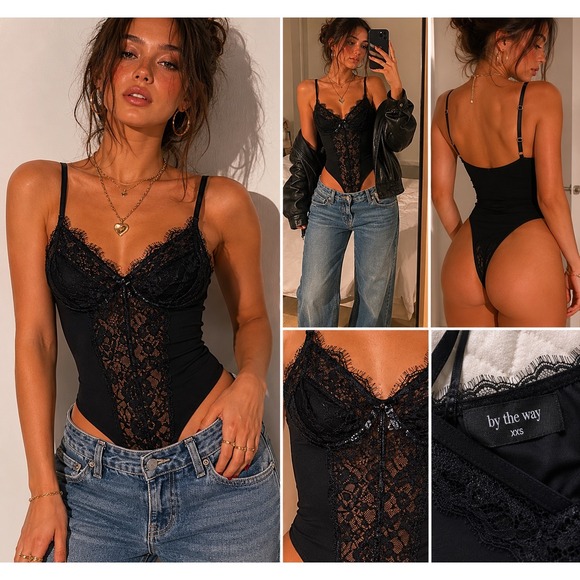 by the way. Tops - Black Lace Sheer Mesh Bodysuit Coquette Y2K Going Out Festival Sexy XXS